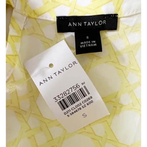 NWT Ann Taylor Rattan Print Peplum Top Small Tie Back Sleeveless Yellow White - Picture 5 of 7